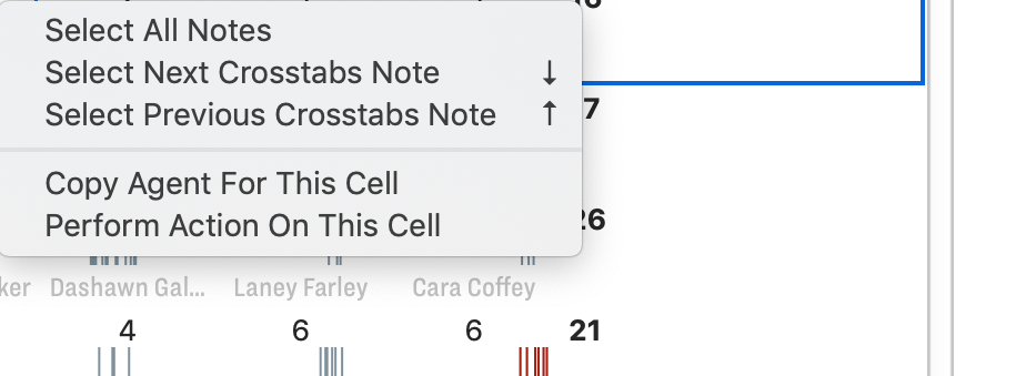 Crosstabs view cell context menu