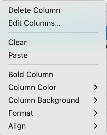 Table view column pop-up menu