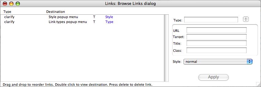 Browse Links dialog