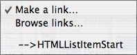 Note Window sidebar: Links pop-up menu