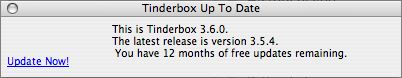 Tinderbox Up To Date dialog