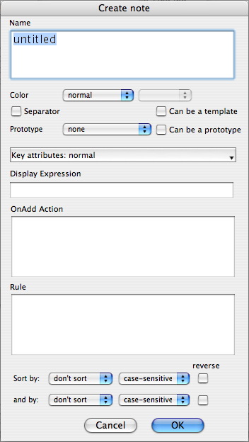 Create Note dialog