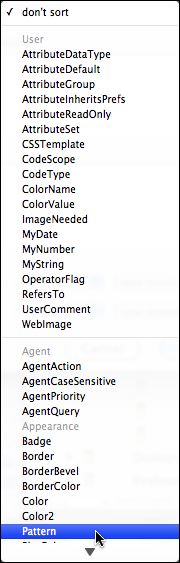 Note/Agent/Adornment dialogs: Sort pop-up menu