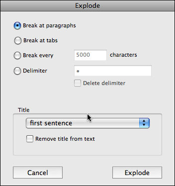 Explode dialog