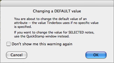 Change Default Value Warning dialog