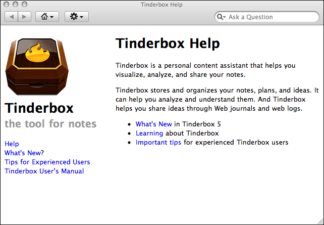 Tinderbox Help dialog