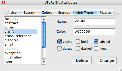 Attributes Link Types pane