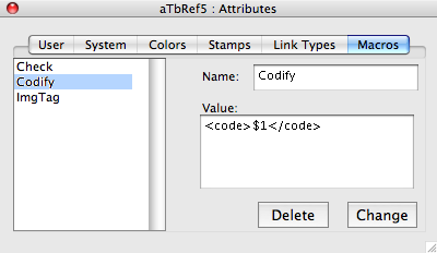 Attributes Macros pane