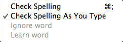 Spelling sub-menu