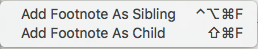 Footnote sub-menu