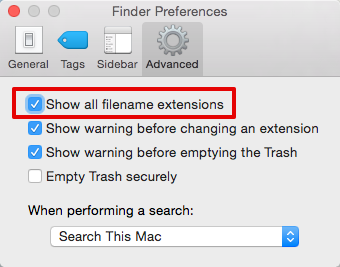 Showing/hiding filename extensions via Finder