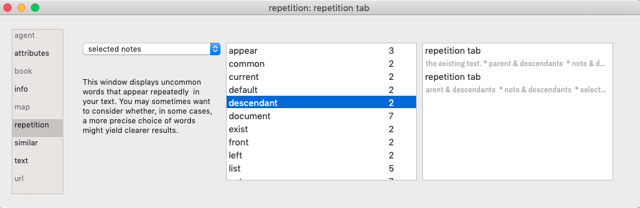 repetition tab