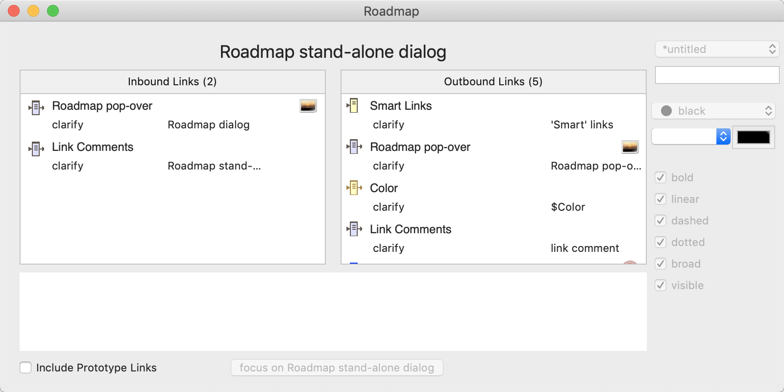 Roadmap stand-alone dialog