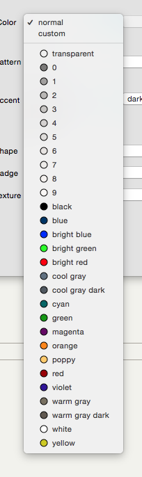 Defined Colors pop-up list