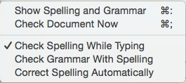 Spelling and Grammar sub-menu