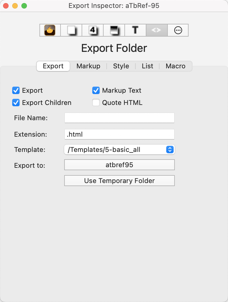 Export tab