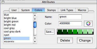 Attributes Colors pane