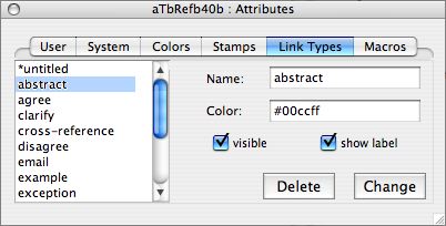 Attributes Link Types pane