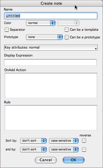 Create Note dialog